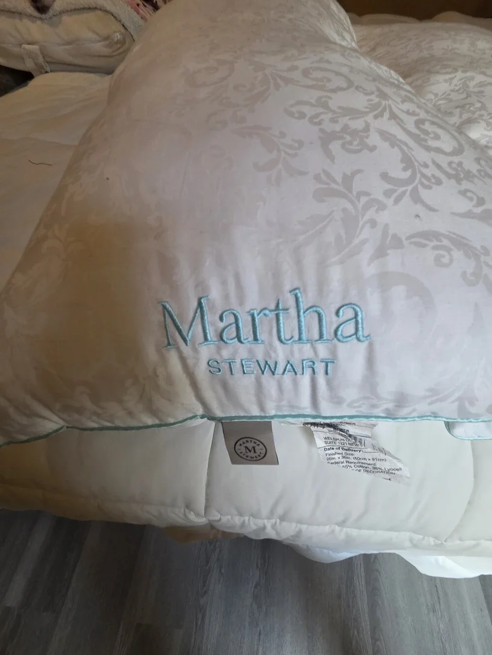 Martha Stewart White/Light Blue Down Alternative Pillow Pair
